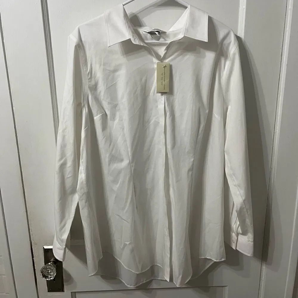 Christopher & Banks White Button Down Shirt Collar 3/4 Sleeve